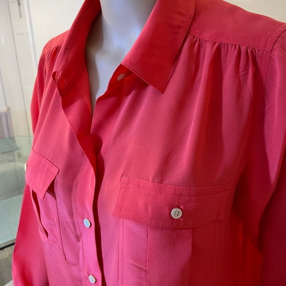 J. Crew, Orange Silk Button Down Blouse Sz 8 - Picture 3 of 9